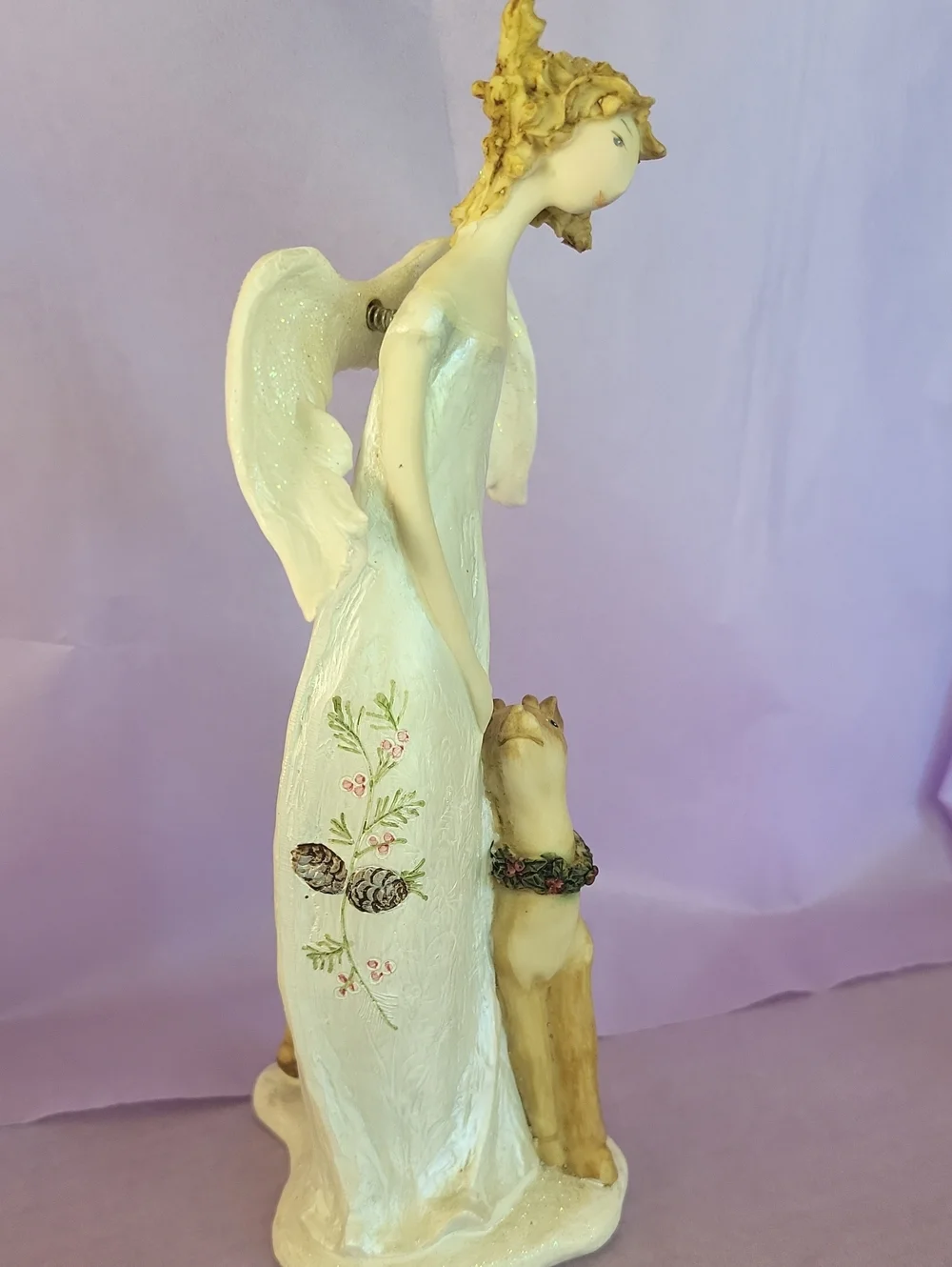 Vinatge Y2k Roman Inc. Christmas Angel With A Deer Sporting A Wreath